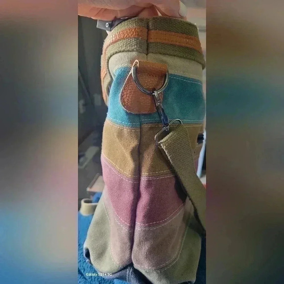 Women's Shoulder Bag , Canvas Cross Body, Durable Multi Color Striped Tote - Picture 2 of 7